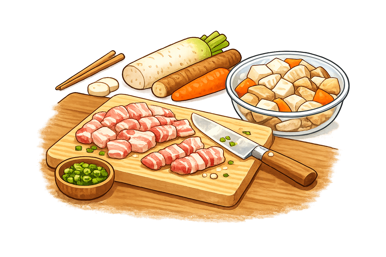 豚バラ、大根、にんじん、ごぼう、